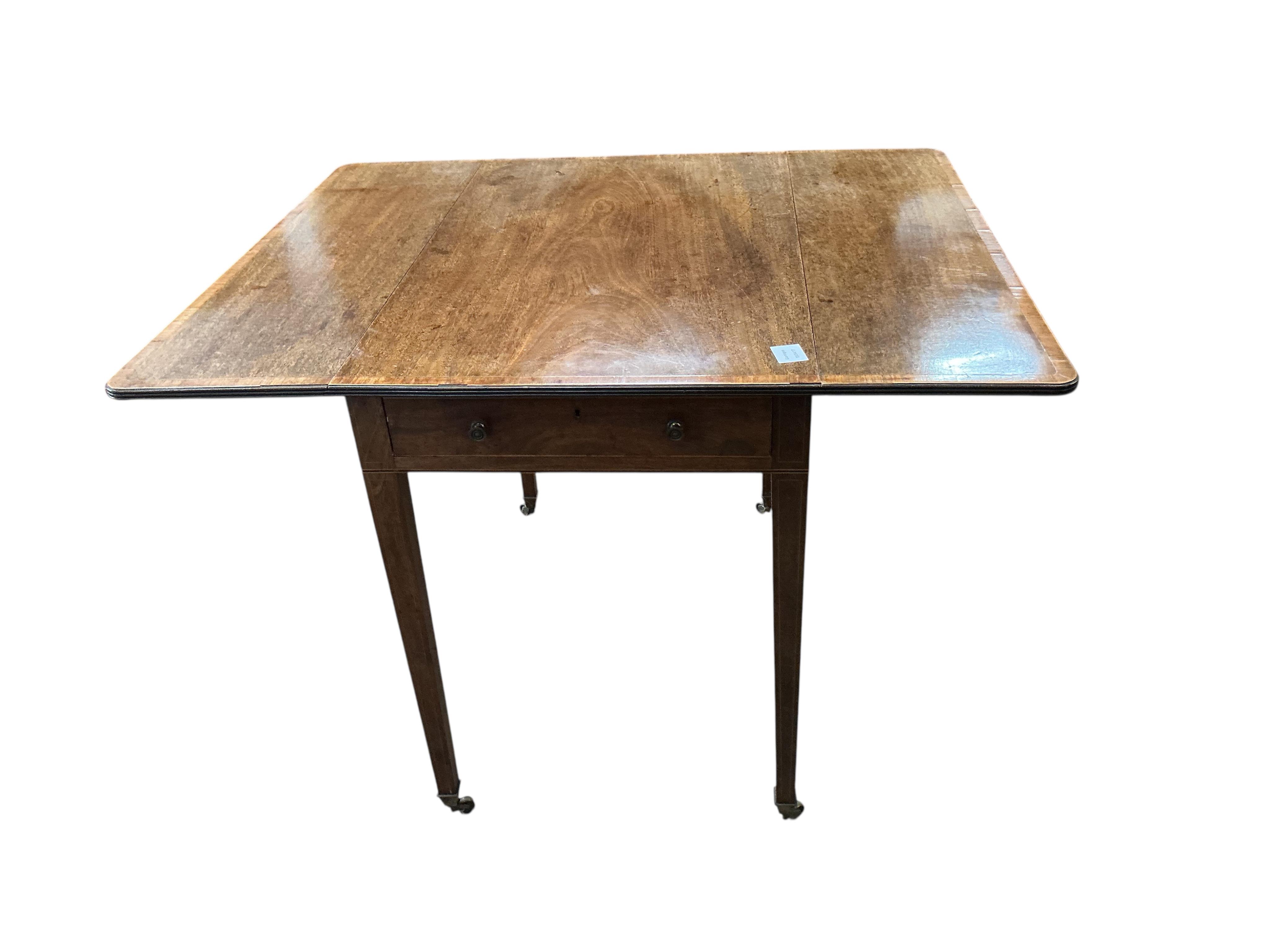 A George III satinwood banded mahogany Pembroke table, width 53cm, depth 84cm, height 71cm